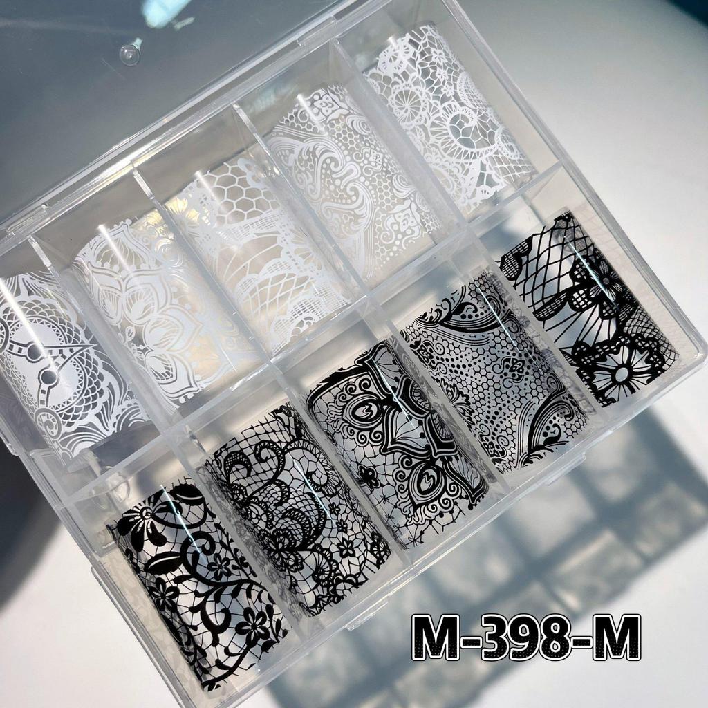 10er-Pack Schwarz-Weiß-Spitzen-Nagelaufkleber - Französisches Sexy Gitterdesign