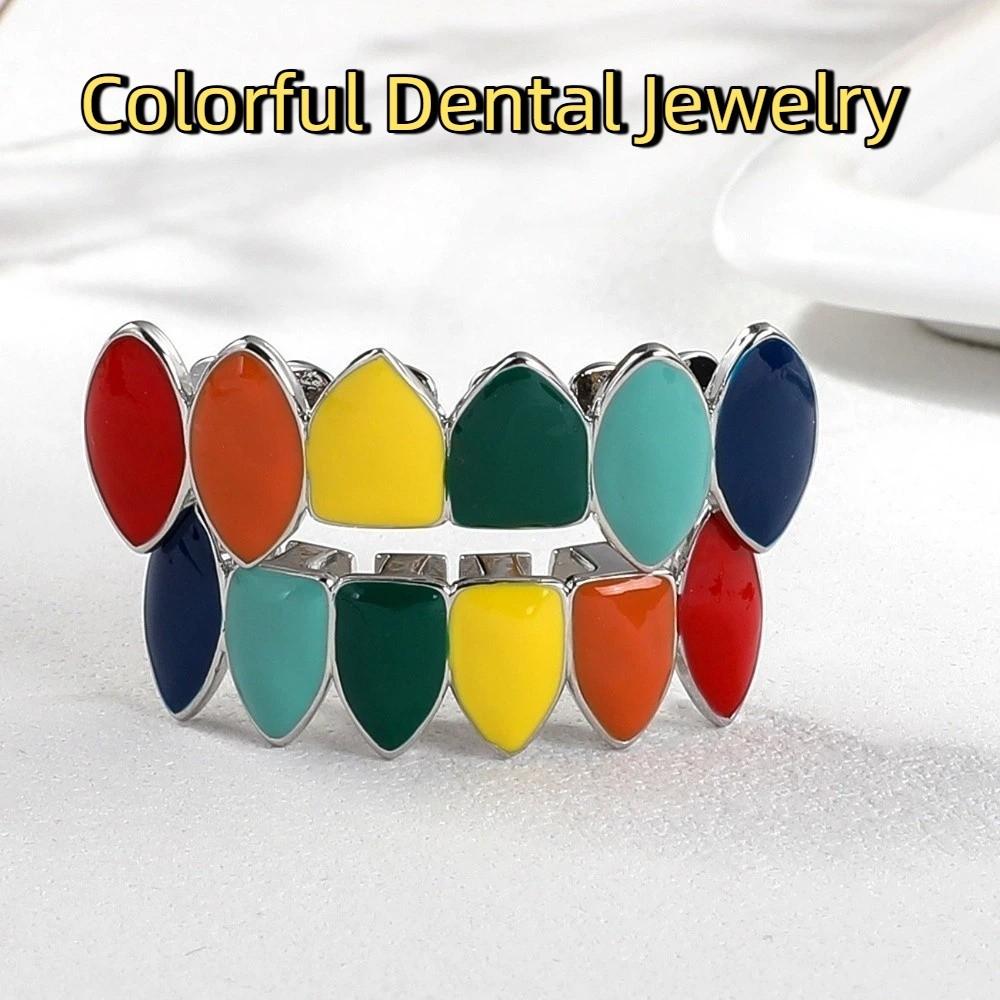 6 Teeth Hip Hop Braces Decoration Exaggerate Design Teeth Grills Colorful Dental Jewelry Rapper