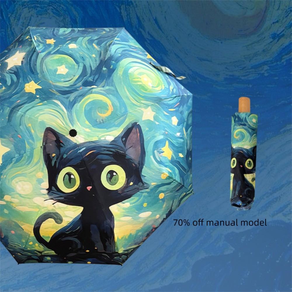 Cute Windproof Windproof Umbrella Cartoon Cat Professional Automatic Folding Umbrella Rainproof Shade Sun Umbrella Sunny Iron&8K