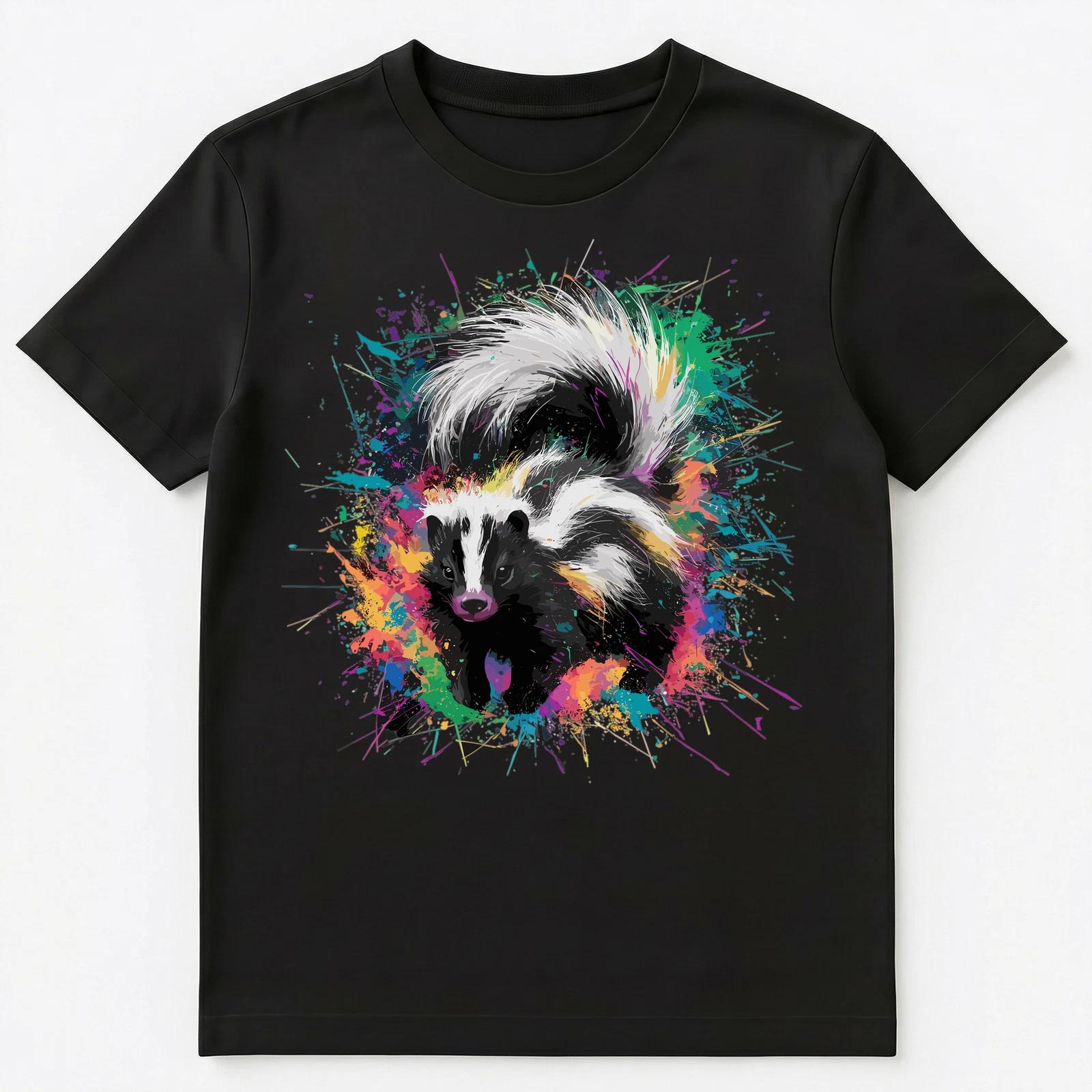 Colorful Paint Splash Skunk Art Graphic Unisex T-Shirt 2XL