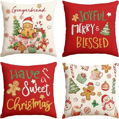 Festive Christmas Pillowcases: Gingerbread, Joyful, Sweet Wishes & Whimsical Prints Sofa Bed Cushion Cover,home Decoration