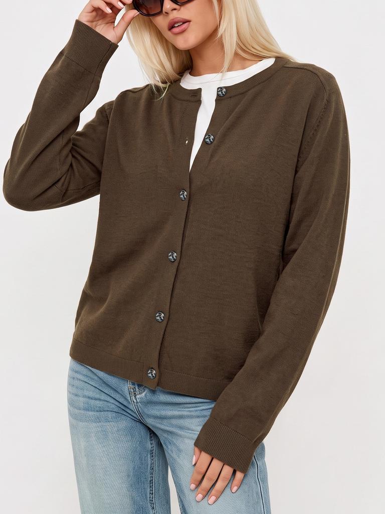 Women's Plus Size Crew Neck Cardigan