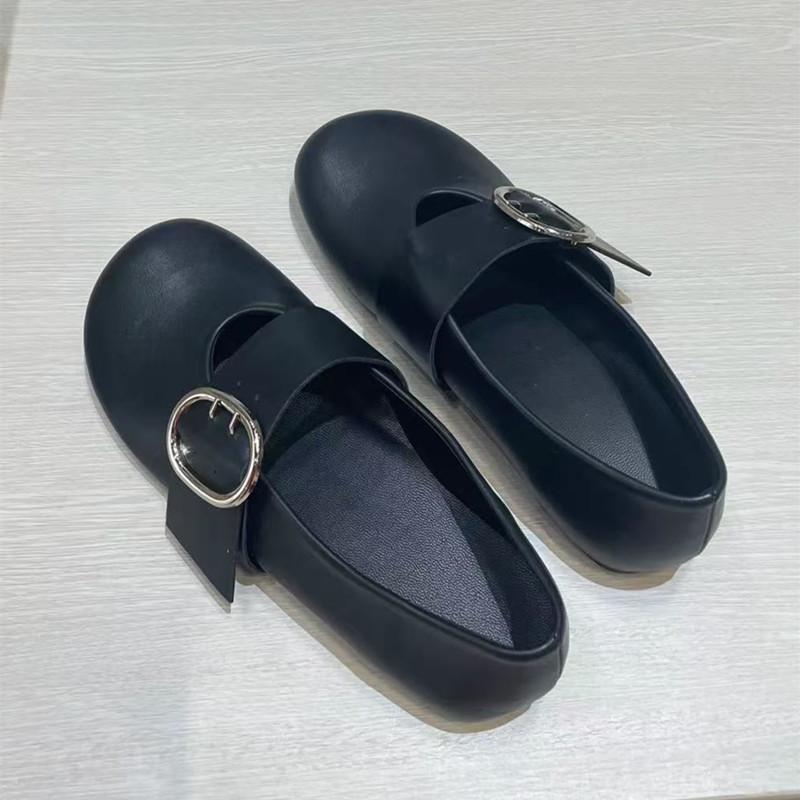 Ins style Metal Buckle Mary Janes Women Ballet Flats Comfor Soft Sole Leather Spring Autumn Lazy Dance Loafers Shoes