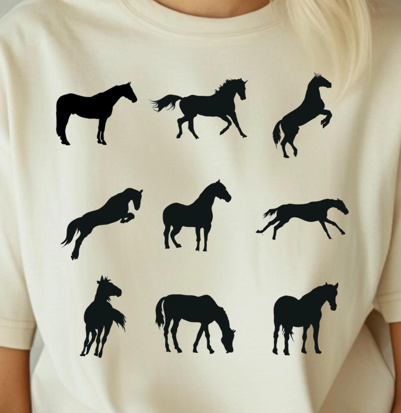 Horse Silhouettes T-Shirt | Equestrian Tee, Horse Rider Shirt S