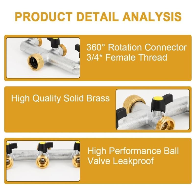 3/4 Inch Tap Splitter 3 Way Hose Connector Hose Tap Splitter Connection with 3 Individual Valves for Home Garden Kitchen