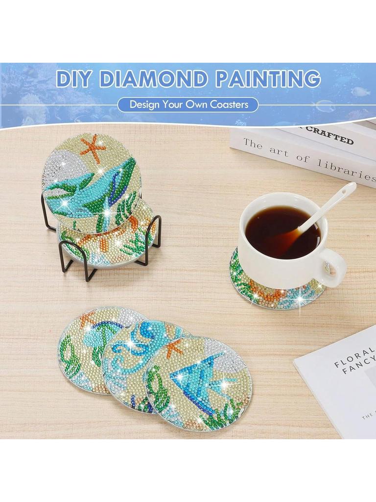 8 Pcs Sea Creature Diamond Painting Coaster Set, Diy Acrylic Coaster With Stand, Diamond Painting Kits, Art Craft Supplies