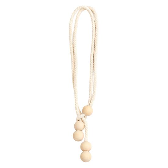 Cotton Rope Wooden Bead Curtain Tiebacks, No Drill Adjustable Window Curtain Holders, Boho Beige Farmhouse Decor for Living Room, Bedroom, Dorm