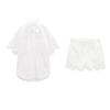 Spring New Polo Collar Short Sleeve Cut Out Embroider Shirt 7578101 White High-Waist Shorts 7575019