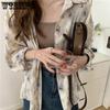 Spring and Autumn Women's Shirt Three-color Vintage Printed Chiffon Shirt Loose Lapel Oil Painting Casual Commuter Women's Top