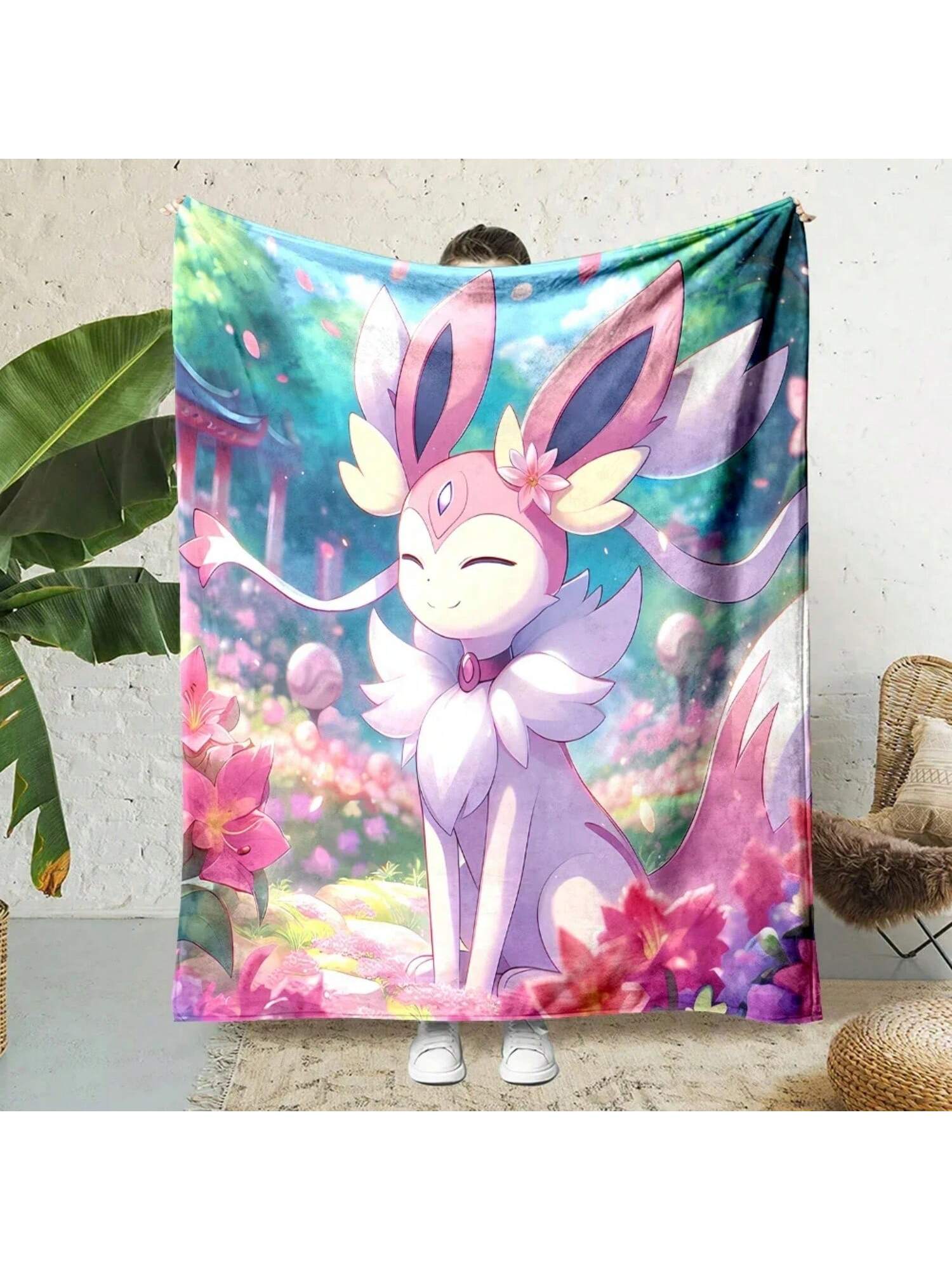 

Pokemen-Eevee Cartoon Japanese Style Blanket Soft Fluffy Plush Blanket Sofa Office Quilt Throw Picnic Beach Towel 75X95CM сірий колір