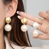 French Hepburn Style Geometric Brushed Pearl Stud Earrings, High-End Light Luxury Earrings, Women'S Unique Simple Ear Jewelry
