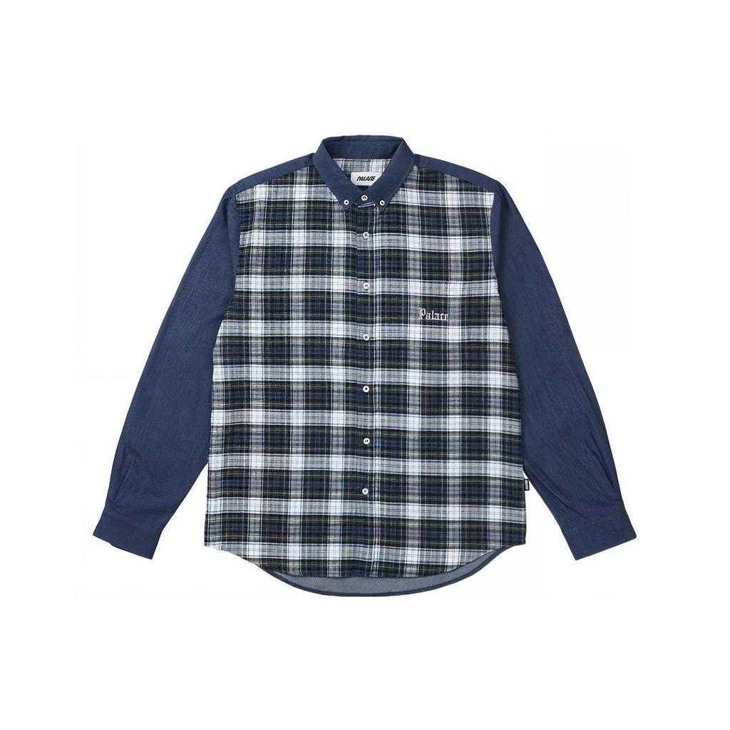 Palace Spring 2023 Plaid Turn-Down Collar Long Sleeve Shirt Unisex Tops Navy-Blue PLC23005