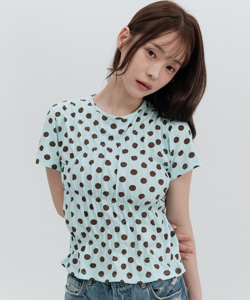 HIGH SCHOOL DISCO Dot Line Shirring Short Sleeve_Mint