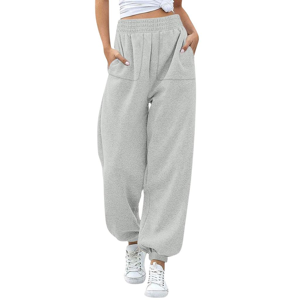 Women's Stylish Loose Sweatpants Comfortable High-waisted Jogging Belt Pocket Sweatpants