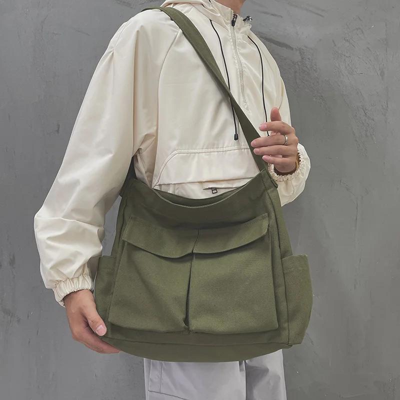 Canvas Zipper Crossbody Shoulder Bags Men's Bags Sale 2026 High Quality Causal Solid Sewing Thread Bolsa Transversal