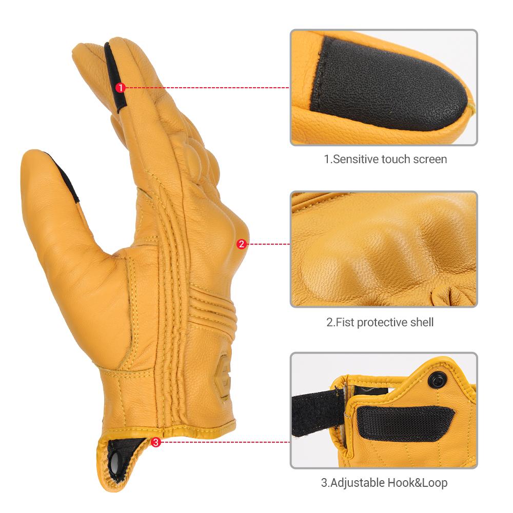 New Motorcycle Gloves Leather With Hole Men Motorbike Riding Gloves Touch Screen Breathable Moto Motocross Anti Fall Black