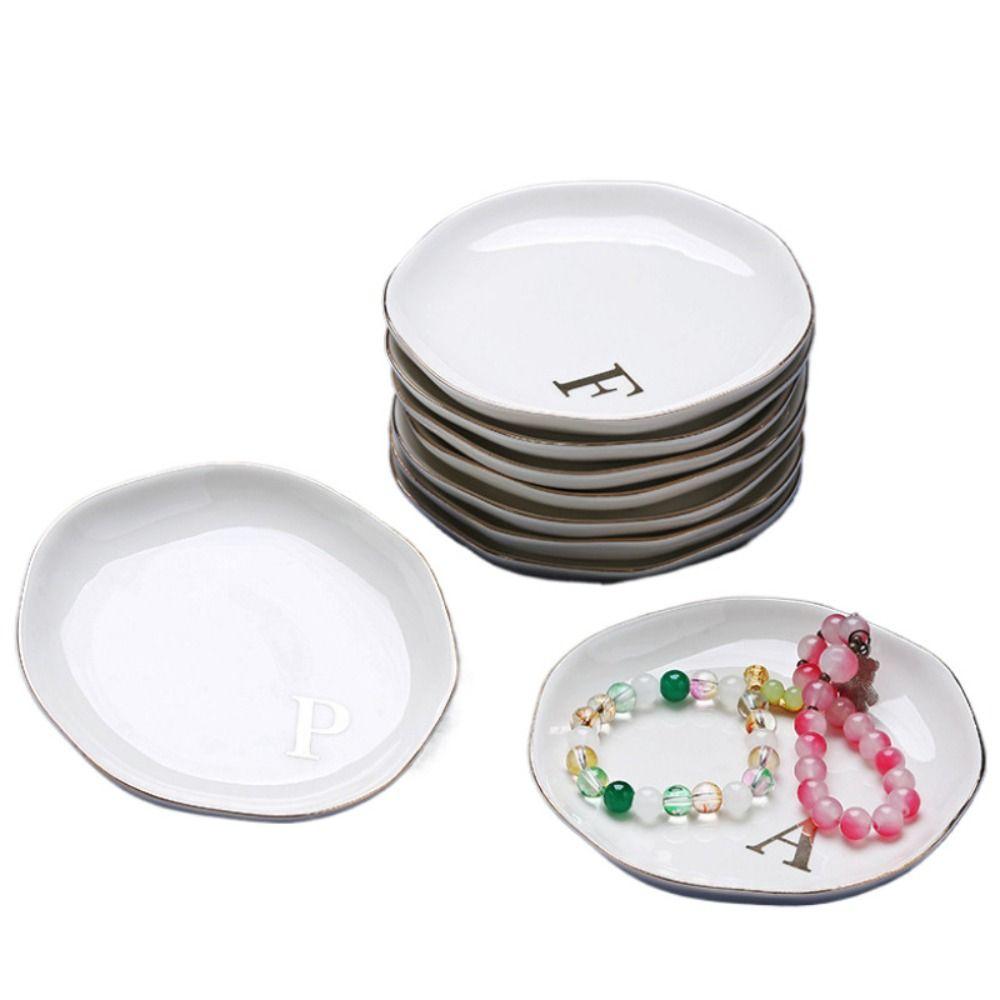 Gold Rim Monogram Letter Ring Dish A-Z Decorative Ring Holder Plate Blogger's Recommendation