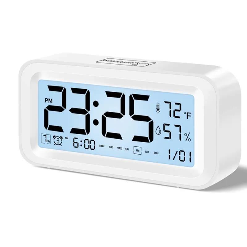Digital LED Clock with Temp Humidity Sensor Adjustable Brightness Dual Alarm Mode for Home Office2