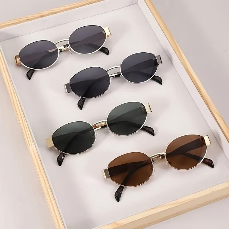 4pcs Fashionable Retro Trendy Outdoor Oval Metal Women s Glasses Sunscreen Sunglasses