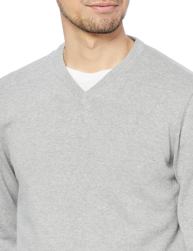 [Amazon Essentials] Pullover Knit V-Neck Men's Heather Light Gray L