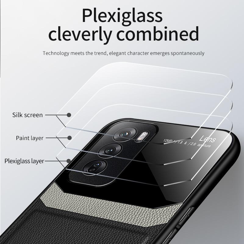 Leather Texture Soft Frame Protection Phone Case for Oppo Reno 13 12 11 10 Pro Camera Protective Shockproof Back Cover