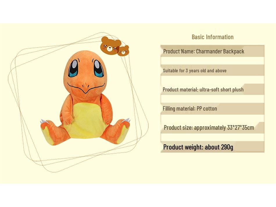 Set of 8 Cute Pokemon Plush Backpacks: Charizard, Gengar, Mimikyu, Charmander - Perfect for Kindergarten
