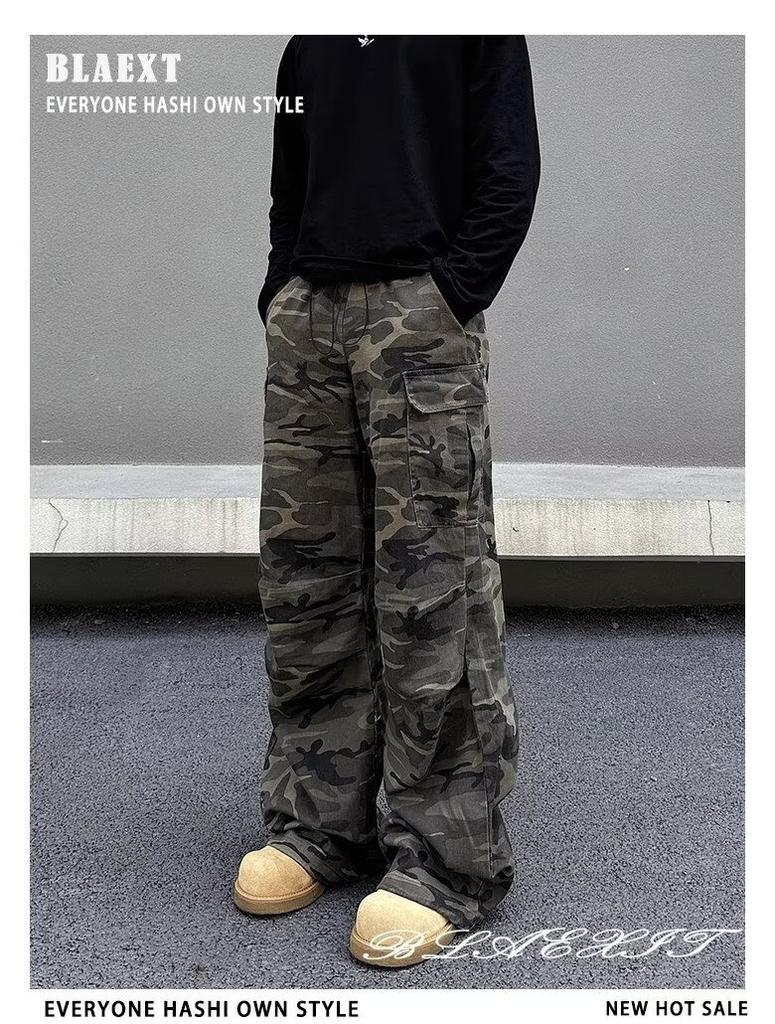 Camouflage Tooling Logging Pants Ins Men's American Retro High Street Slim-fitting Slim-fitting and Slim Straight-leg Pants Jeans