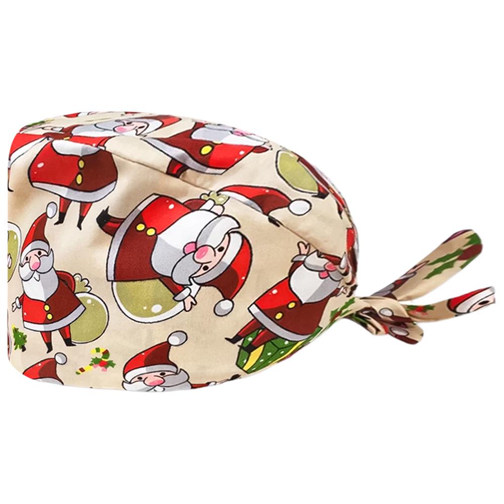 Cute Christmas Cartoon Surgical Cap - Comfortable Cotton Dustproof Head Cover for Chefs & Nurses