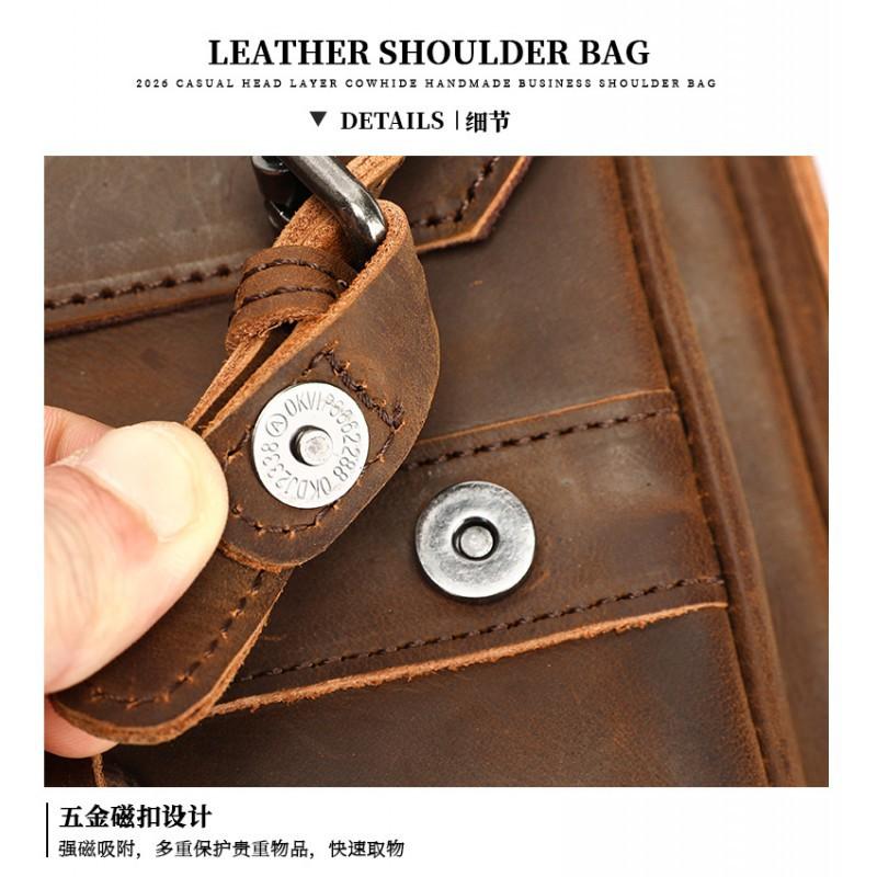 Genuine Leather Men's Shoulder Bag Trendy Retro Fashion Crossbody Crazy Horse Outdoor Travel