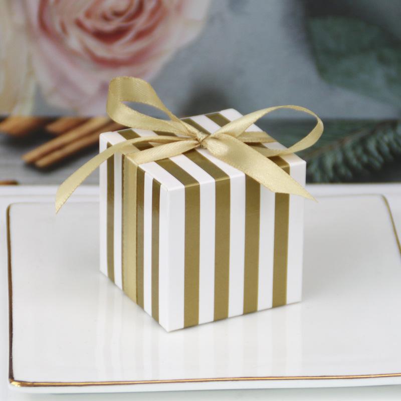 50PCS European New Candy Box Square Happy Candy Box Striped Box, Wedding Birthday Party Sugar Box