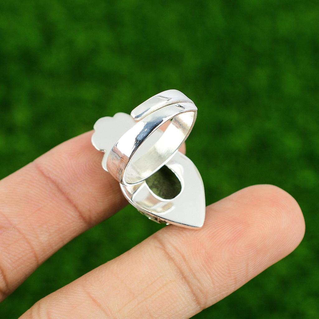 Multi Stone Flower Adjustable Ring 925 Silver Natural Brazilian Chrysoprase