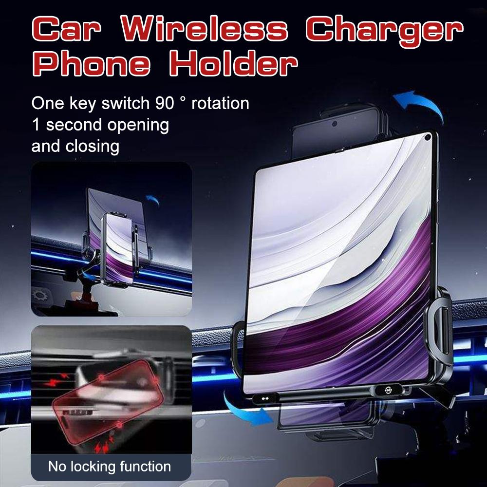 15W Universal Car Phone Holder Wireless Charger 360° Rotation Mount for Samsung Galaxy Fold 6 5 4 3 Z Flip Iphone 16 15 14 13 12