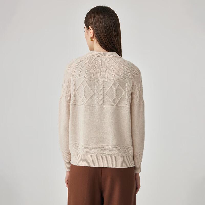 Zhao Jun Women's Thick 100% Wool Cable Knit Polo Collar Cardigan