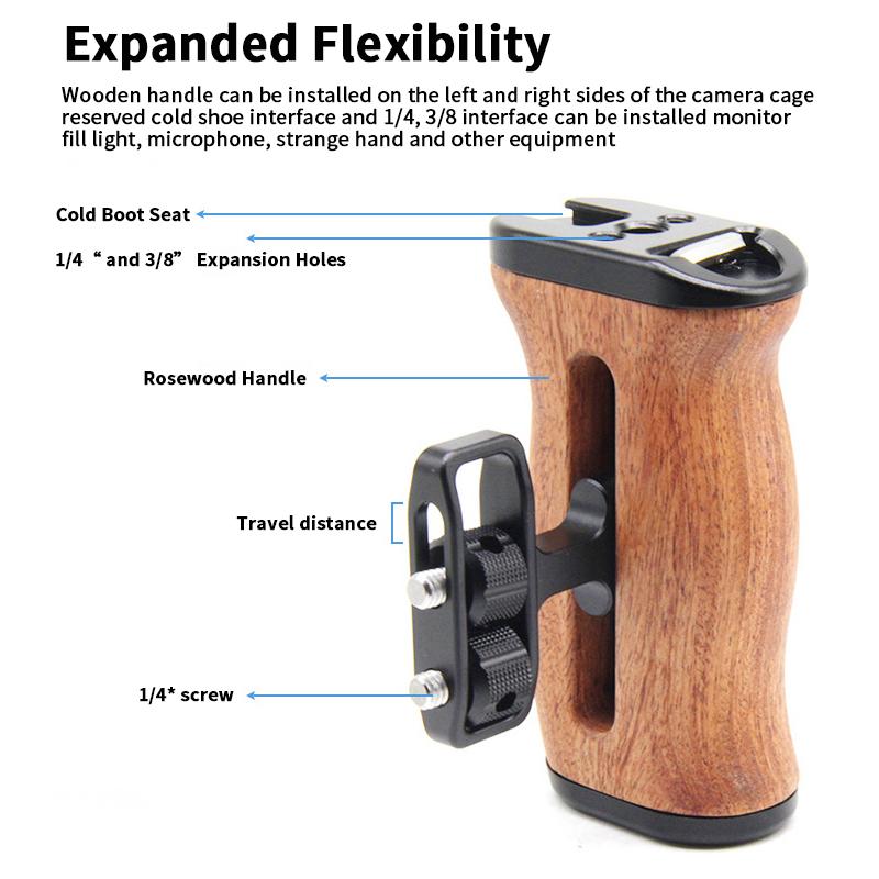 DSLR Cage AccessoriesUniversal Wooden Side Handle GripMultifunctional ExpansionAdjustable Video RecordingPhotography Accessories