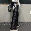 Men Pants Thorn Print Wide Leg Straight High Street Style Loose Retro Elastic Waist Full Length Youthful Teenager Travel Outdoor Long Trousers