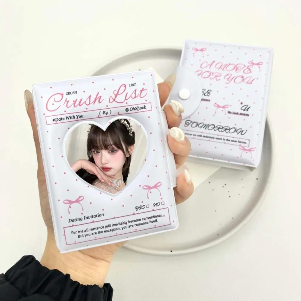 Cute Love Bow Card Album PVC with 16 Internal Pages Idol Card Collect Book Collectible Card Album 3 Inch Mini Photocard Binder
