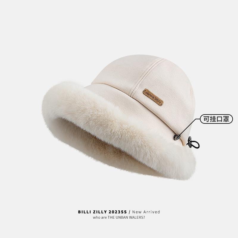 

Шляпа зимняя плюшевая панама может вешать маску женское лицо маленькая дорожная теплая шляпа-ведро average size adjustable (55-59cm)