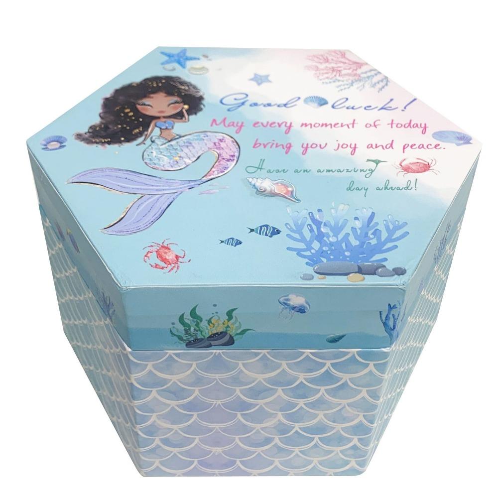 

Шкатулка для музыки Зеркальный шестиугольник Милая шкатулка для хранения для девочек Принцесса океана Шкатулка для драгоценностей Настольная синий