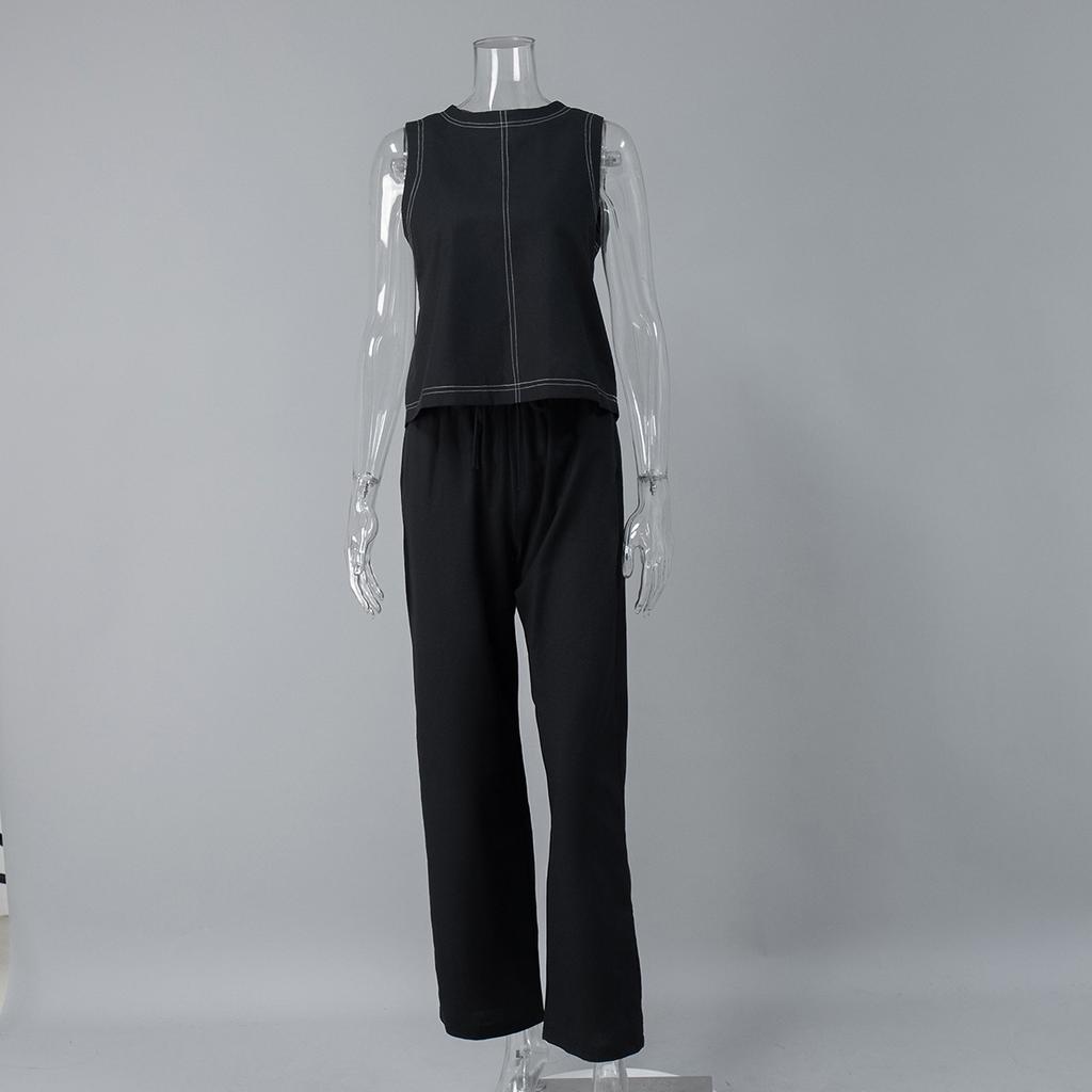 Solid Color Tank Top and Wide Leg Pant Sets Cotton Linen Summer Suit Casual Vest + Trouser Vacation Homwear Women Outfits 2025 New