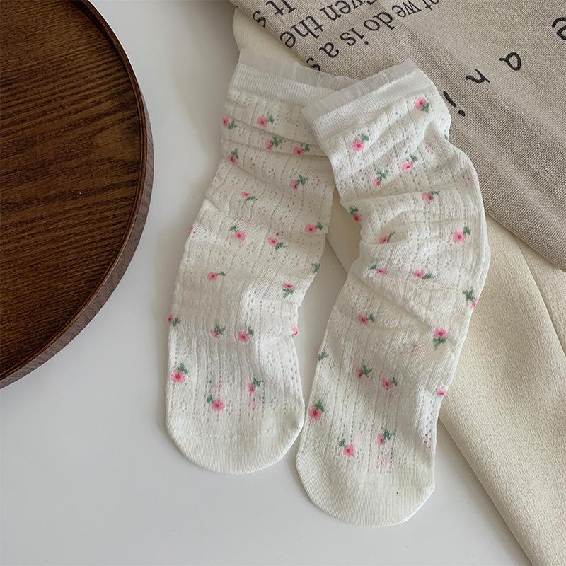 Summer Clear Card Edge Floral Boneless Tube Extremely Resistant Combed Cotton Pile Socks Socks