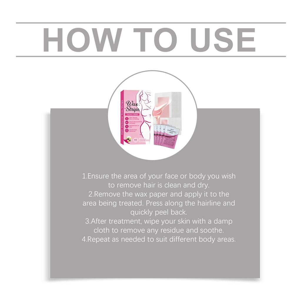 Hair Removal Wax Strips for Facial and Body Use Skin-Gentle Non-Irritating Plant-Derived Formula Easy To Use Waxing Strips for Smooth Skin 10ml