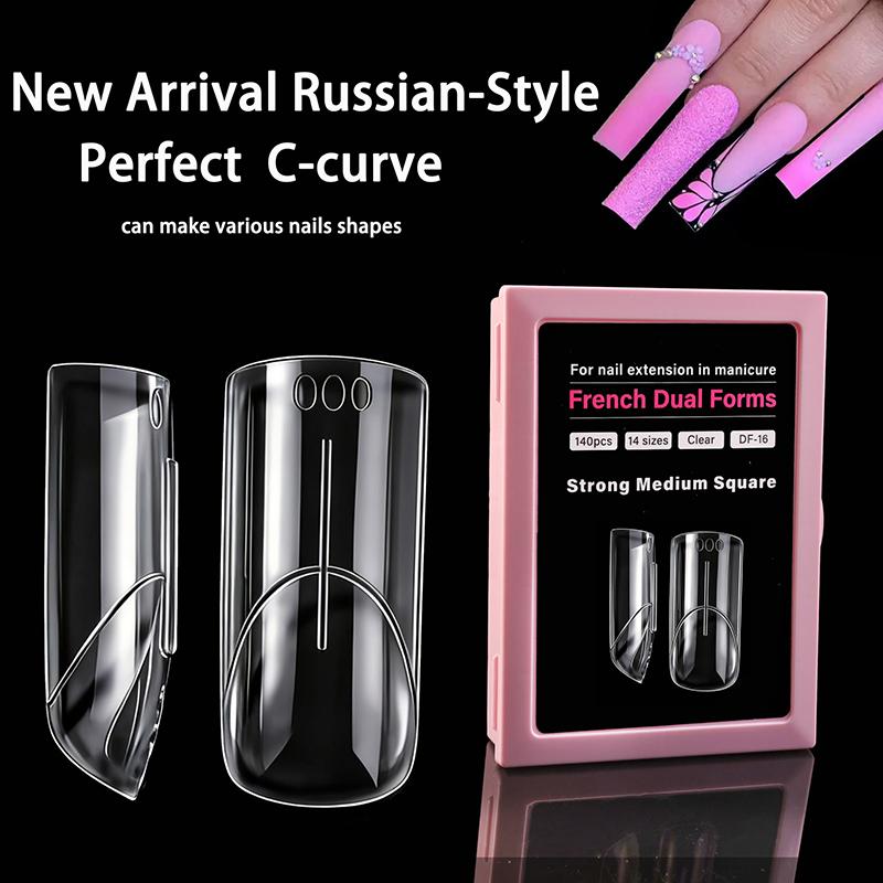 Dual Form Coffin Nail Tips 120pcs  Extension Reusable Mold For Quick and Easy Professional Manicure At Home