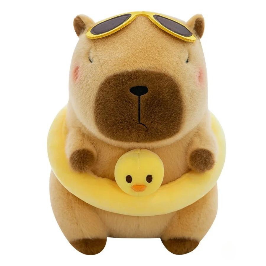 Jucărie de pluș Capybara, simulare drăguță, rață galbenă, inel de înot, Capibara, Kawaii, animale de pluș, cadouri de ziua de naștere pentru călătorii