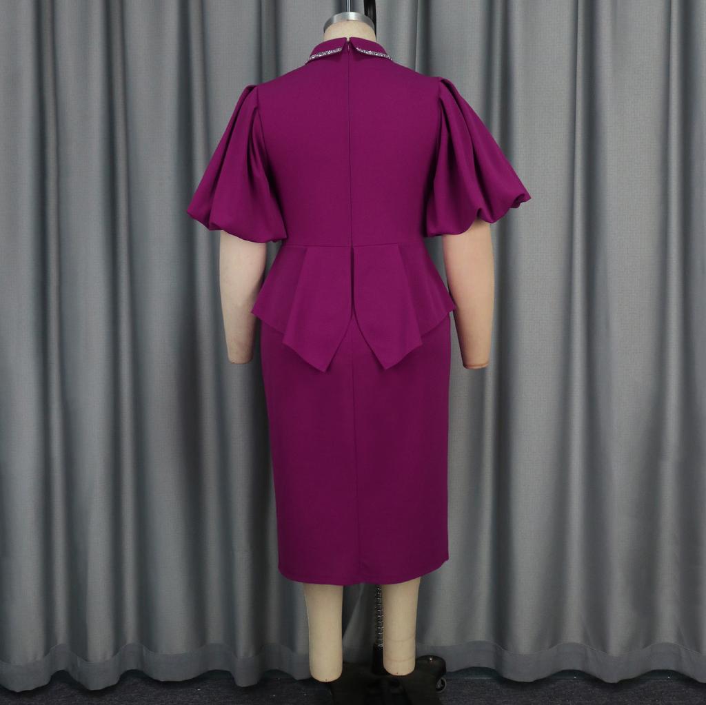 2026 Turn Down Collar Luxury Dresses Women New Lantern Sleeve Solid Sheath Mid Calf Fashion Female Party Dinner Dress
