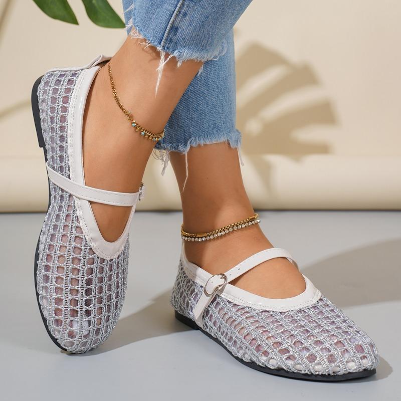 Fashion 2025 New Fairy Style Mary Jane Sandals for Women 2025 New Summer Mesh Hollow Leisure Woven Fishing Net Soft Sole Shoes