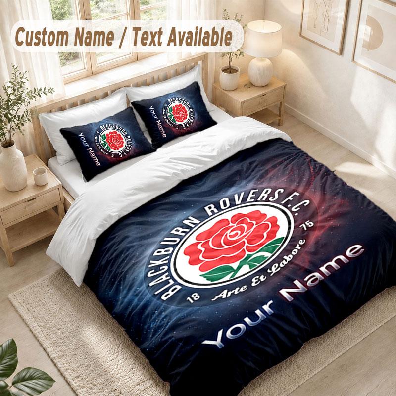 Custom Name Bedding Set 3 PiecesBlackburn Rovers Football Print Duvet Cover + 2 Pillowcases Soft Bed Decor