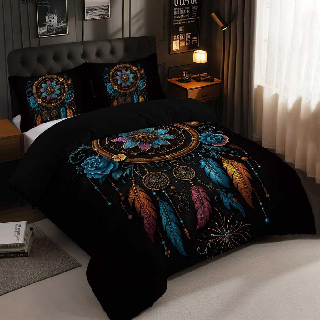 3pcs Bohemian Pattern Printed Bedding Set, 1*quilt Cover+2*pillowcase, Suitable for Couples and Adults Bedrooms