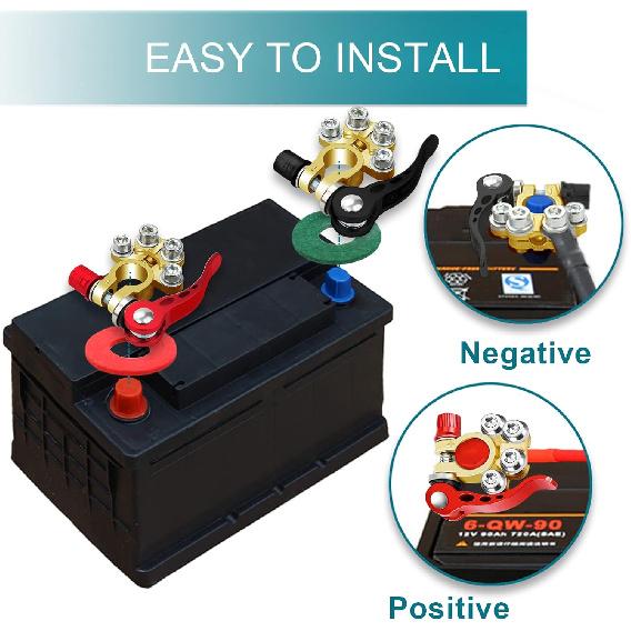 2PCS Battery Terminal Connectors, 4 Way Quick Release Disconnect Battery Terminals, Positive Negative Battery Cable Ends For SAE/JIS Type A Posts By