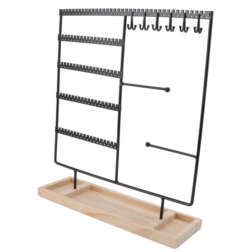 Earrings Hanger Iron 5 Tier 90 Holes 2 Metal Bar Earrings Rack with Wooden Base for Earrings Necklaces Bracelets Rings