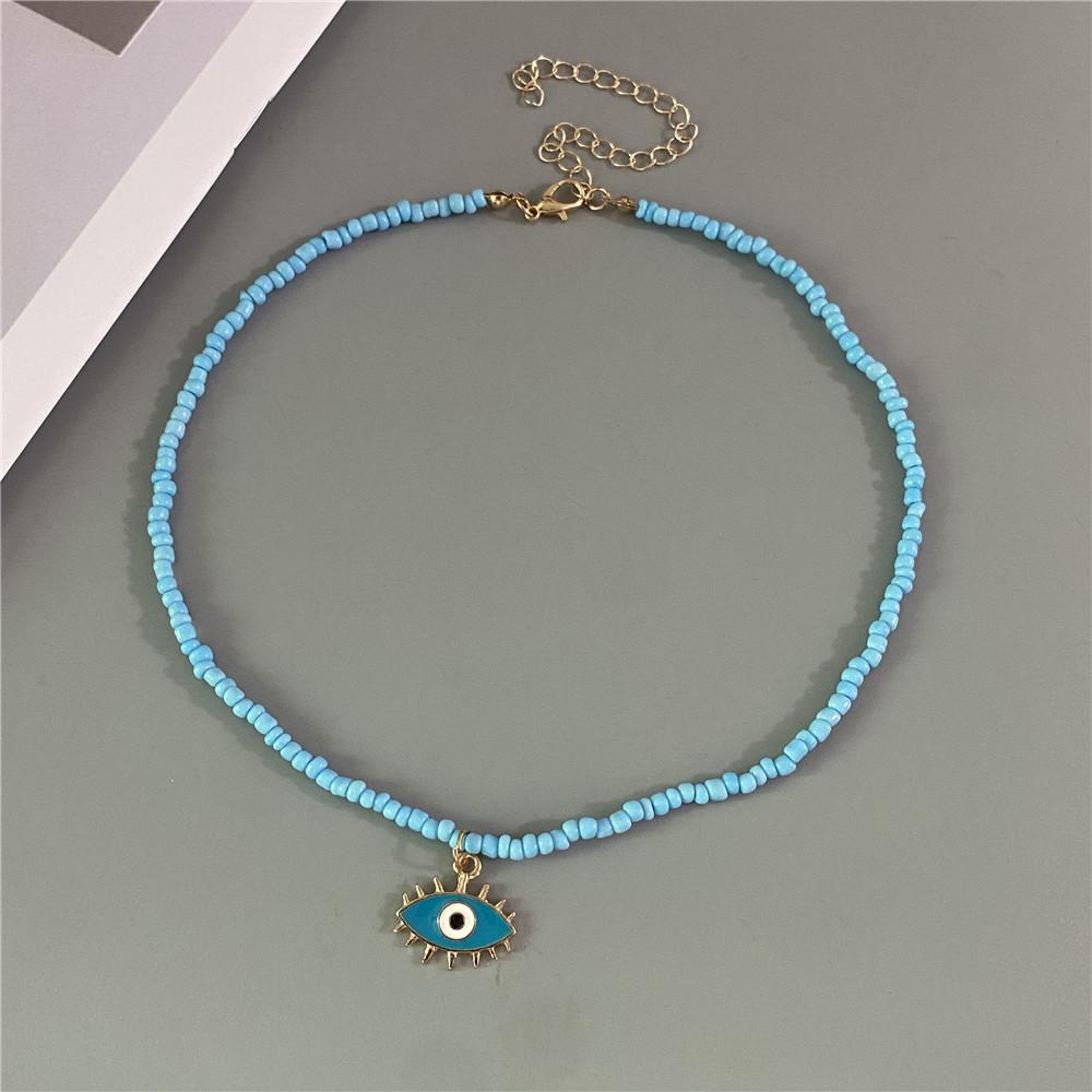 Lucky Handmade Necklace Popular Turkeky Eye Pendant Choker Colorful Rice Beadds Neck Jewelry